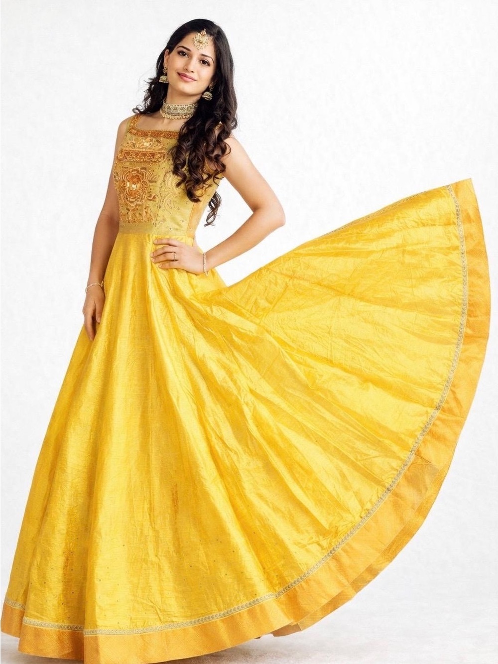 Yellow Raw Silk Anarkali Gown